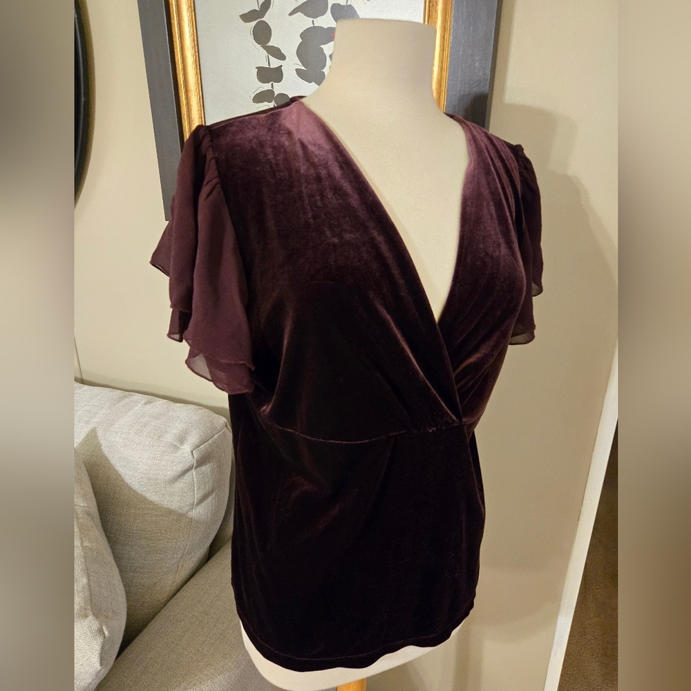 Ralph LaurenElegant Velvet V-Neck Top - Burgundy - Picture 3 of 3